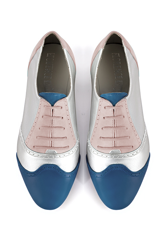 Denim blue, light silver and powder pink women's fashion lace-up shoes.. Top view - Florence KOOIJMAN